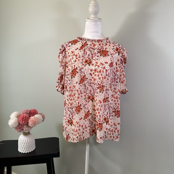 Poppi Blouse Floral Rouched Sleeves Women's‎ XL - Picture 1 of 6